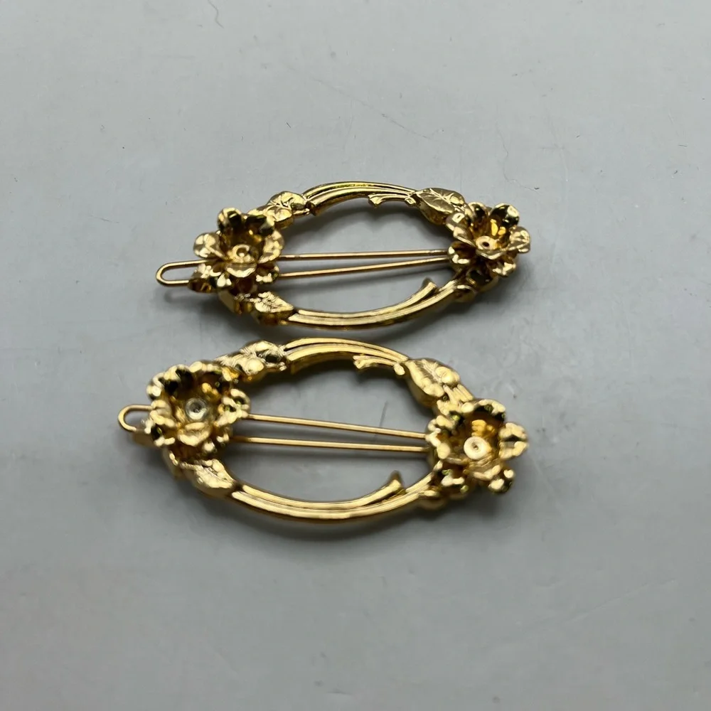 Elegant Vintage Hair Accessories Set in Gold and Pink -Cottagecore